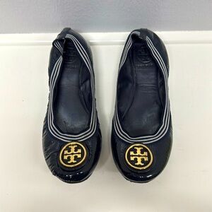 Tory Burch Dark Navy Patent Leather with Gold Toe